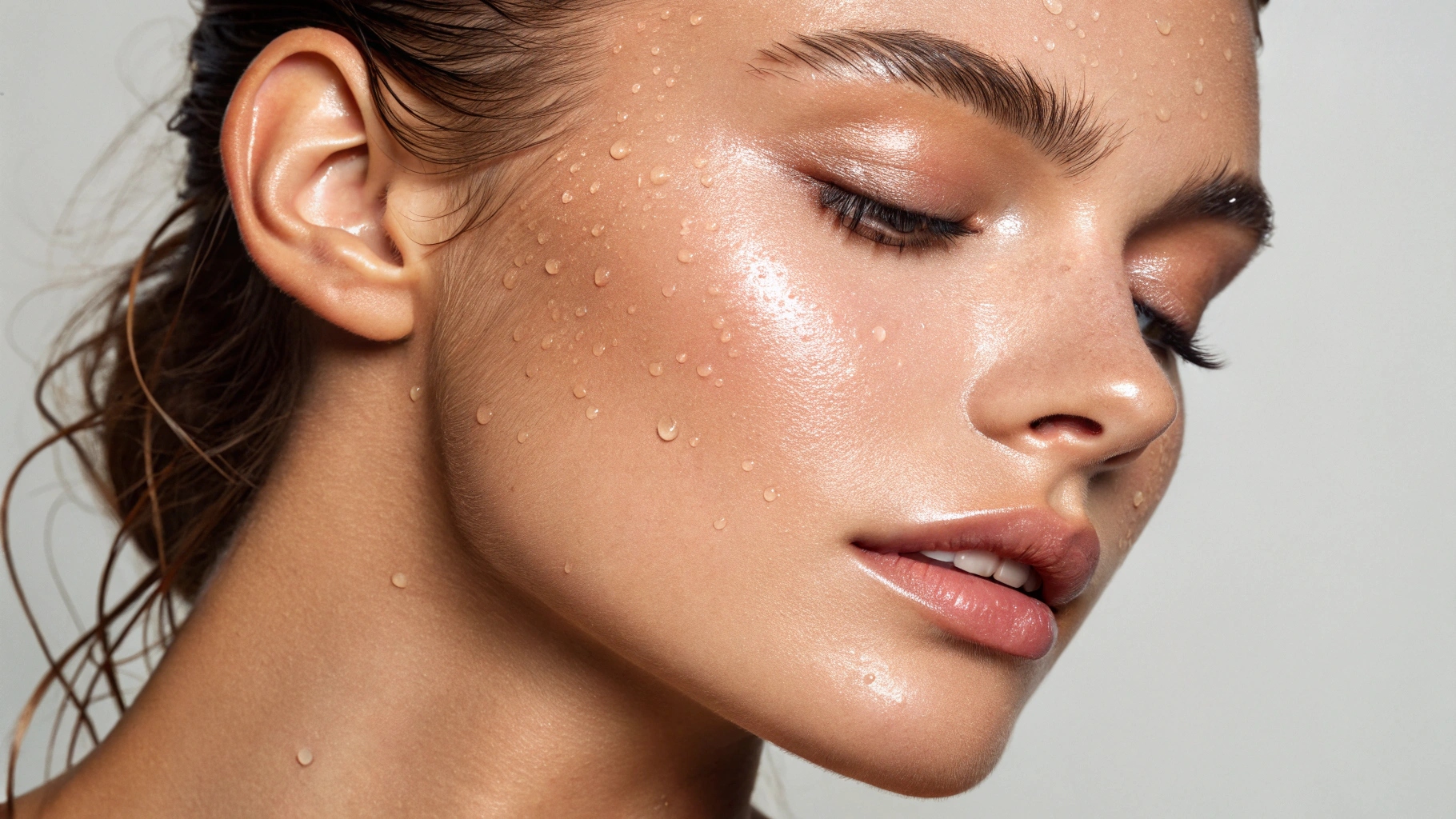 Close-up of glowing, hydrated skin immediately after HydraFacial