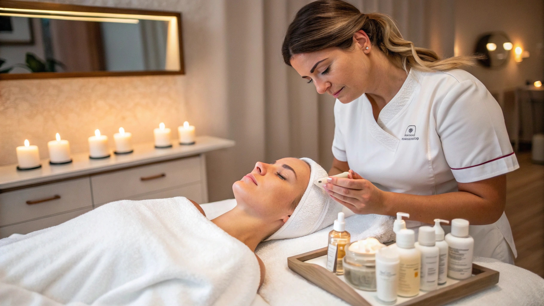 Esthetician performing a facial treatment