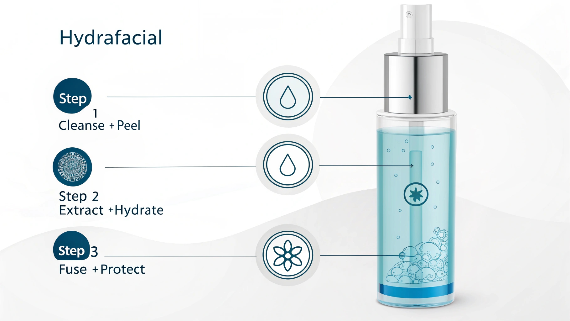 Diagram showing the 3 core steps of a HydraFacial