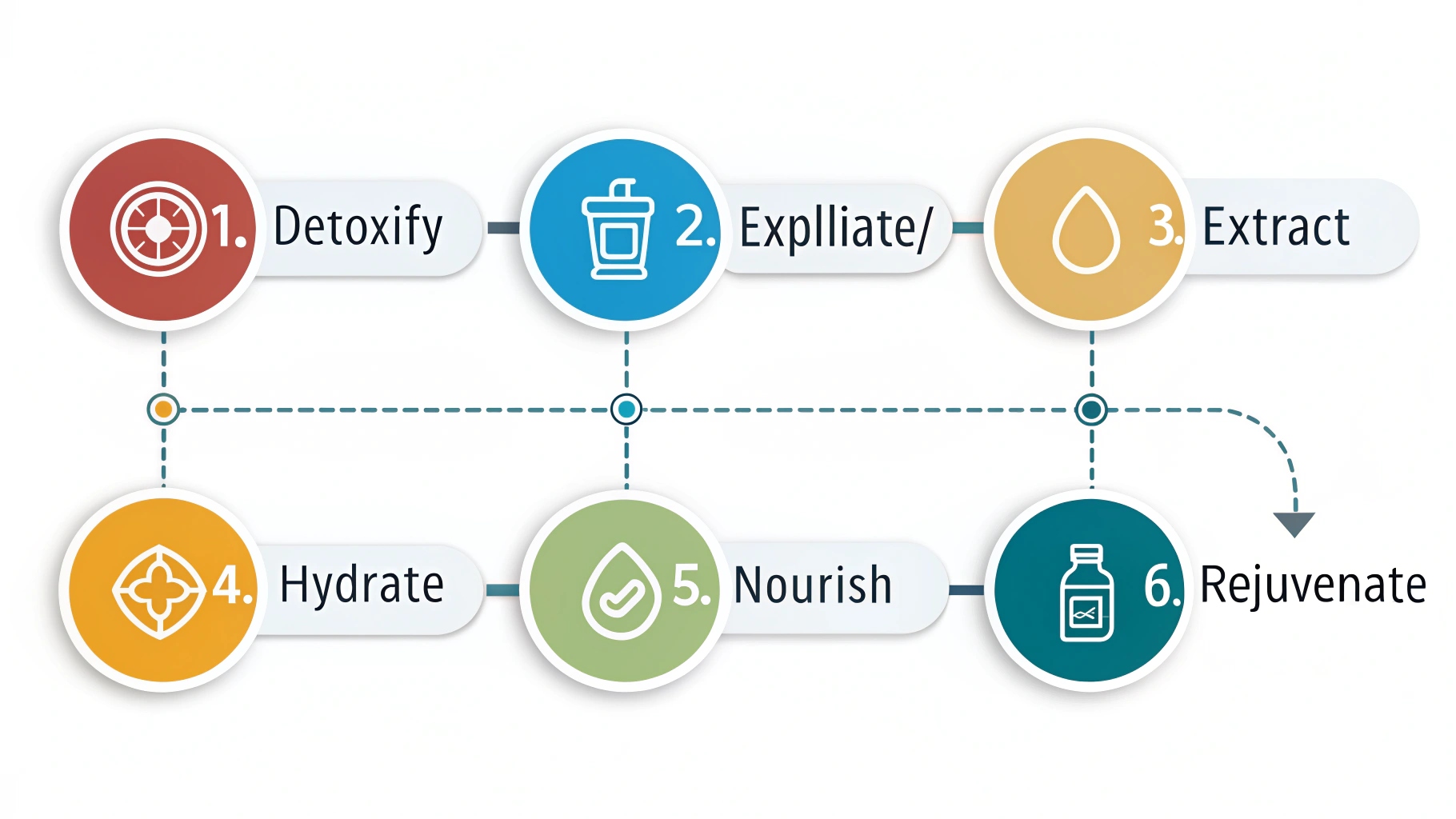 Flowchart illustrating a 6-stage HydraFacial process