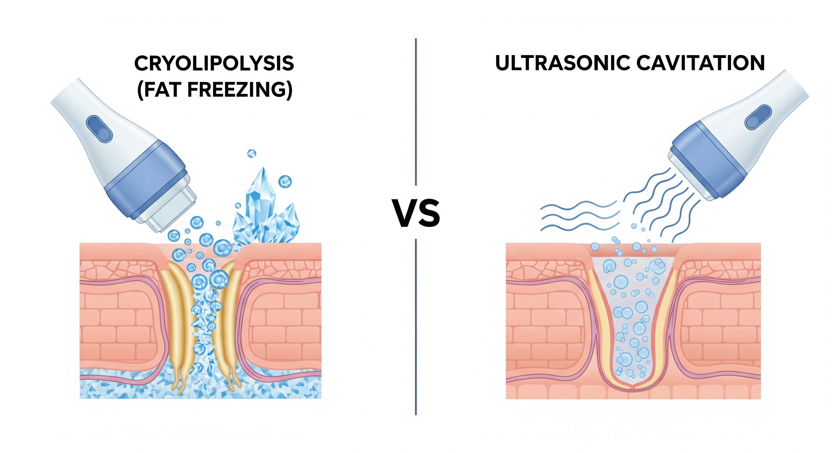 Comparison diagram of fat freezing and cavitation mechanisms