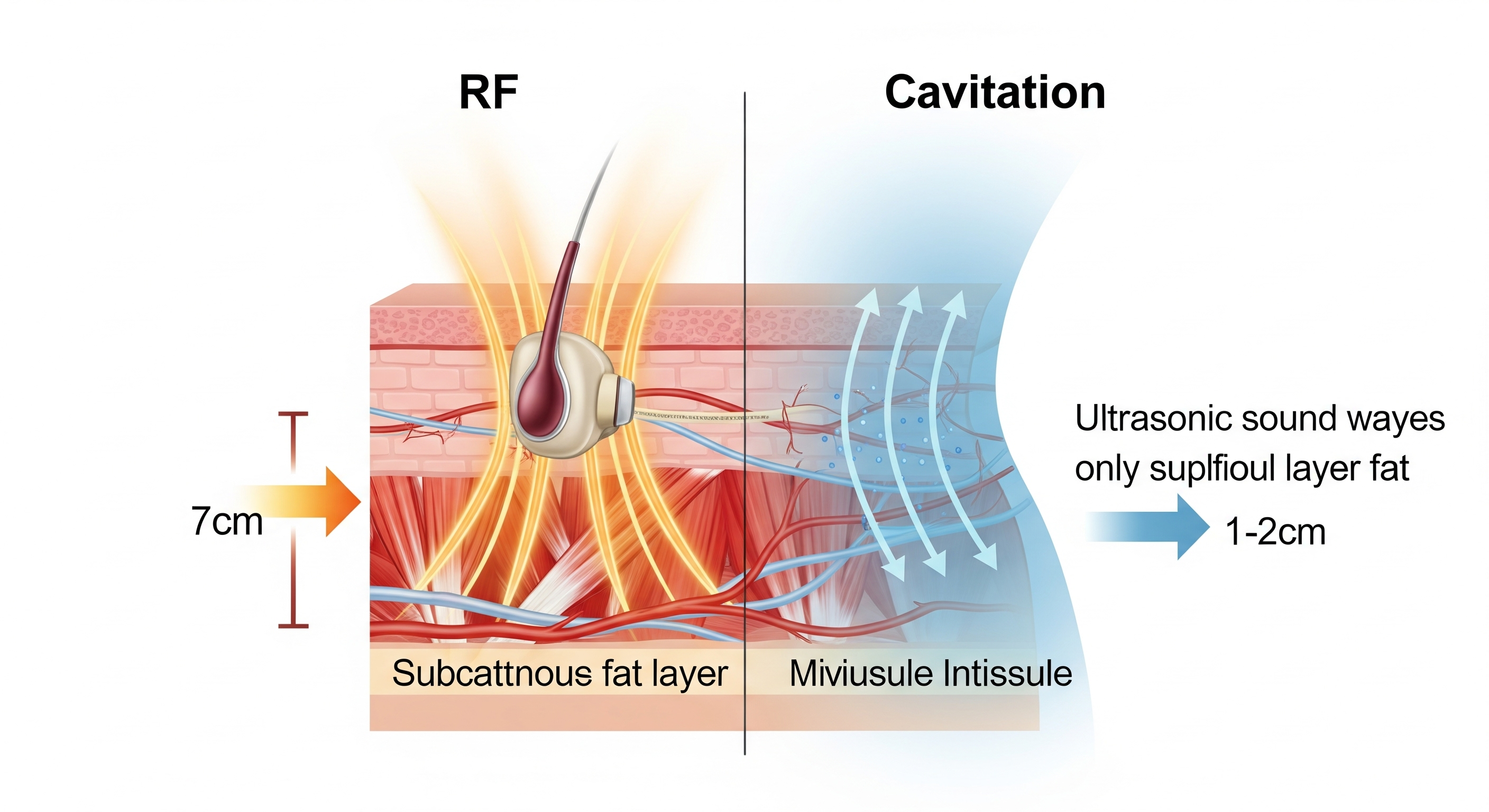 Cross-section showing RF depth vs cavitation depth