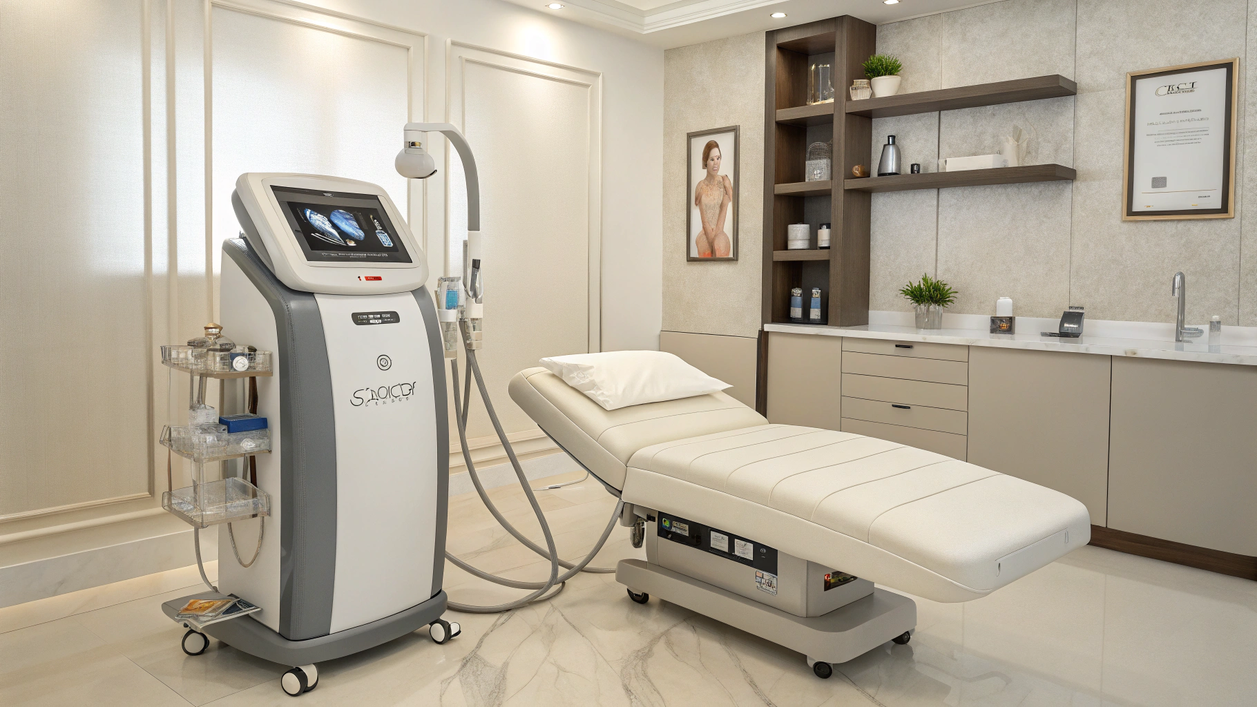 Modern body sculpting machine in use at a clinic