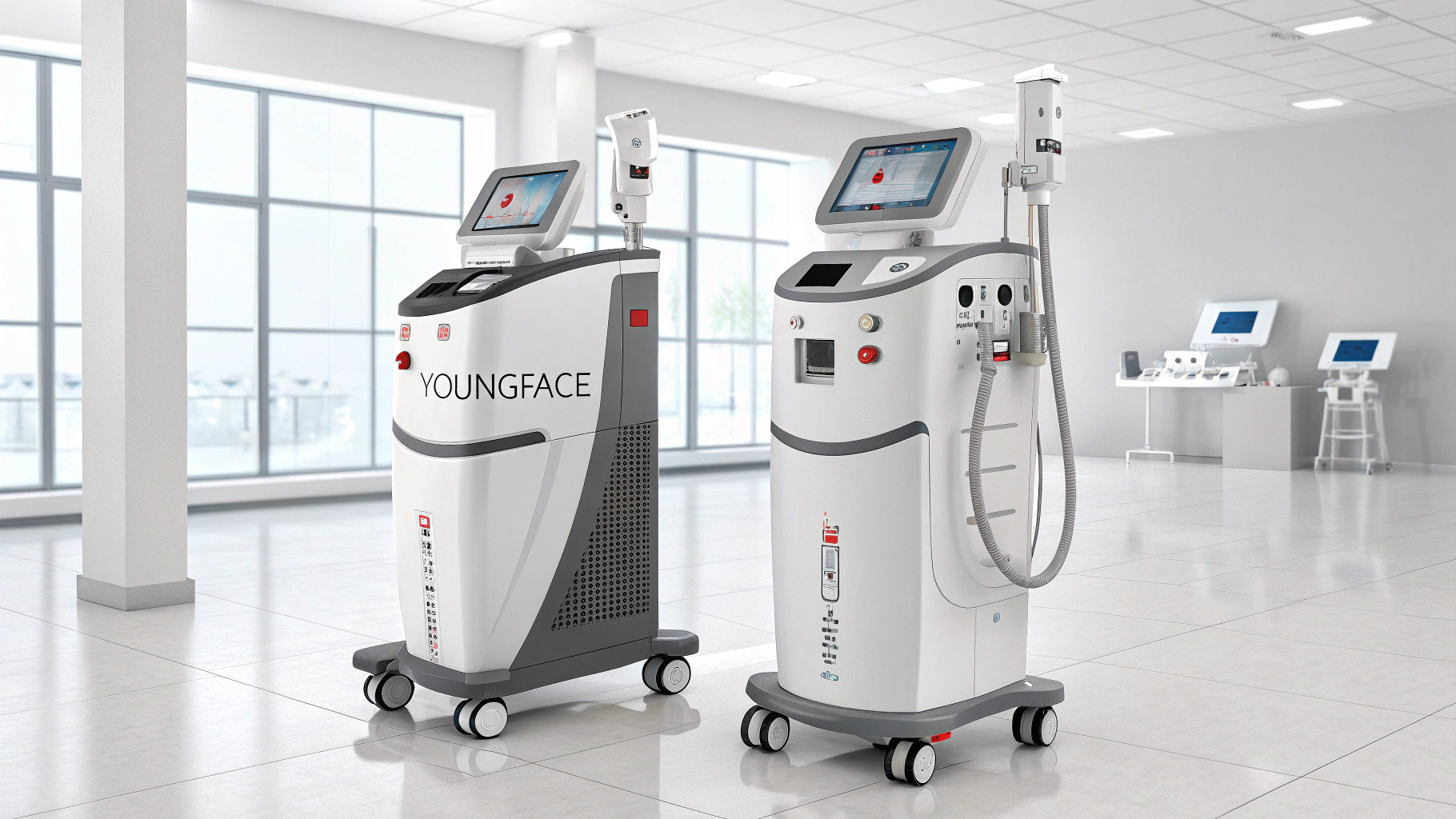 YOUNGFACE body sculpting machine next to a generic competitor machine