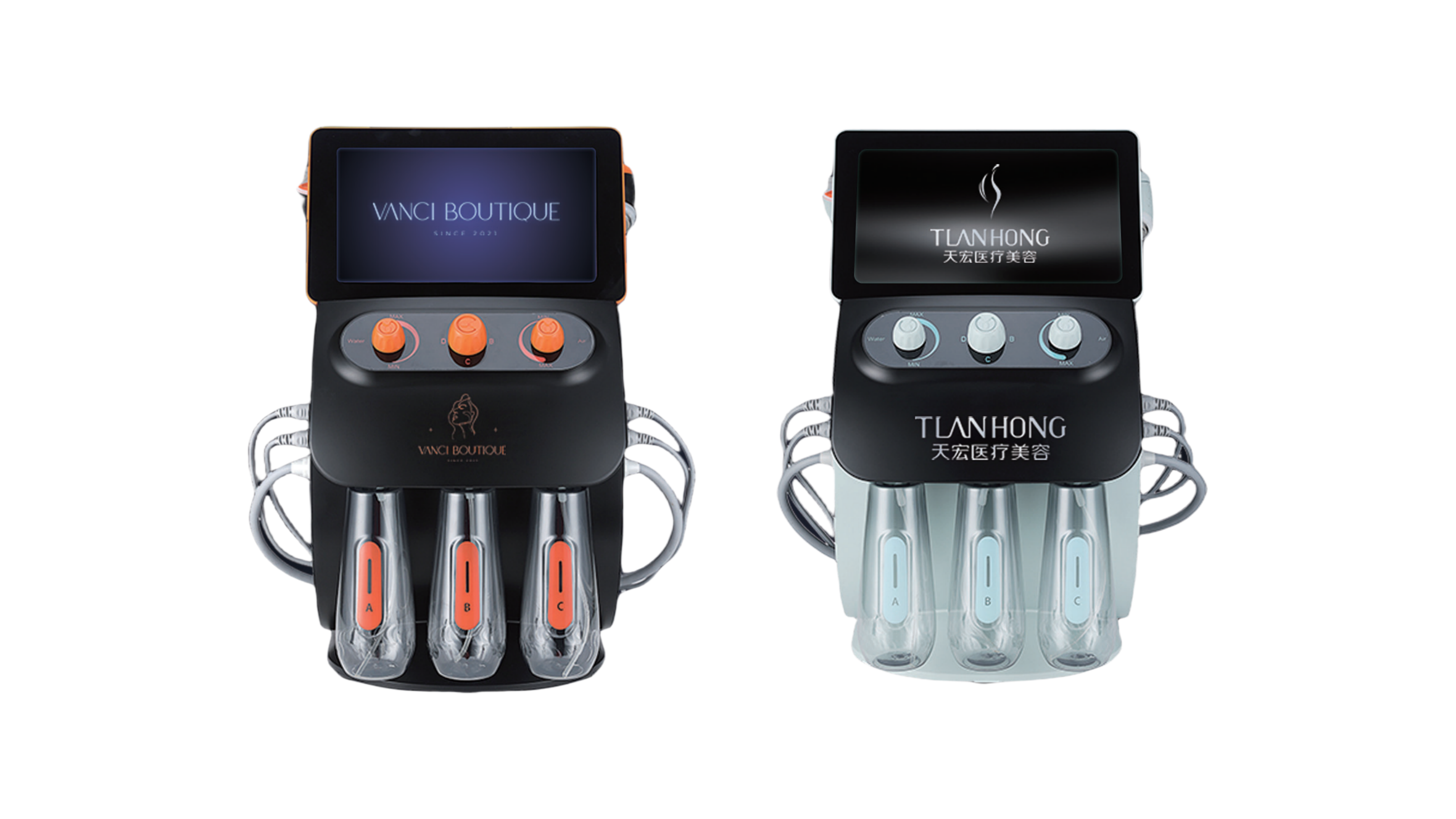 A beauty device shown with a generic logo transforming into a custom branded private label product