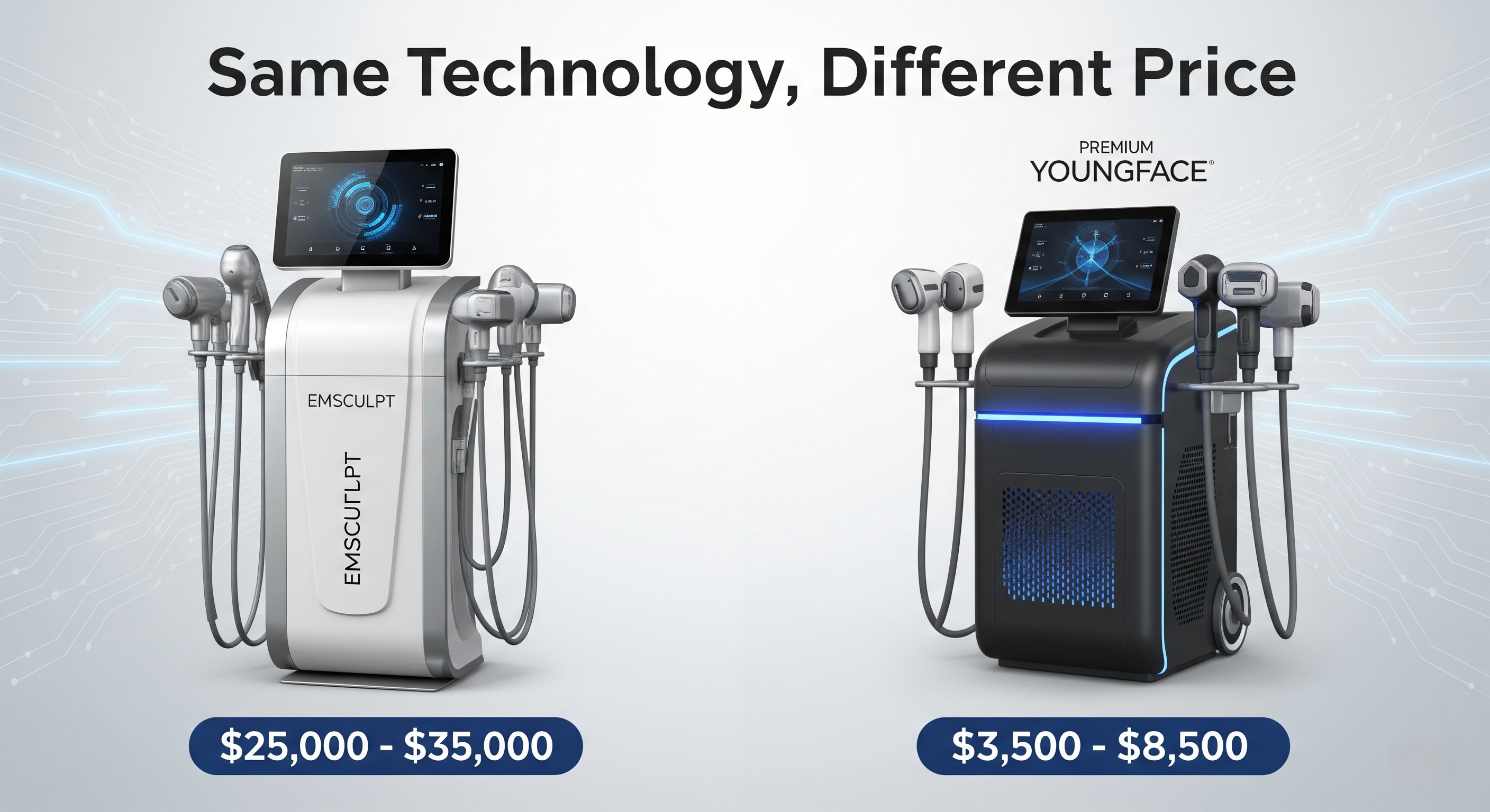 Price comparison graphic: Brand vs. Wholesale Machines