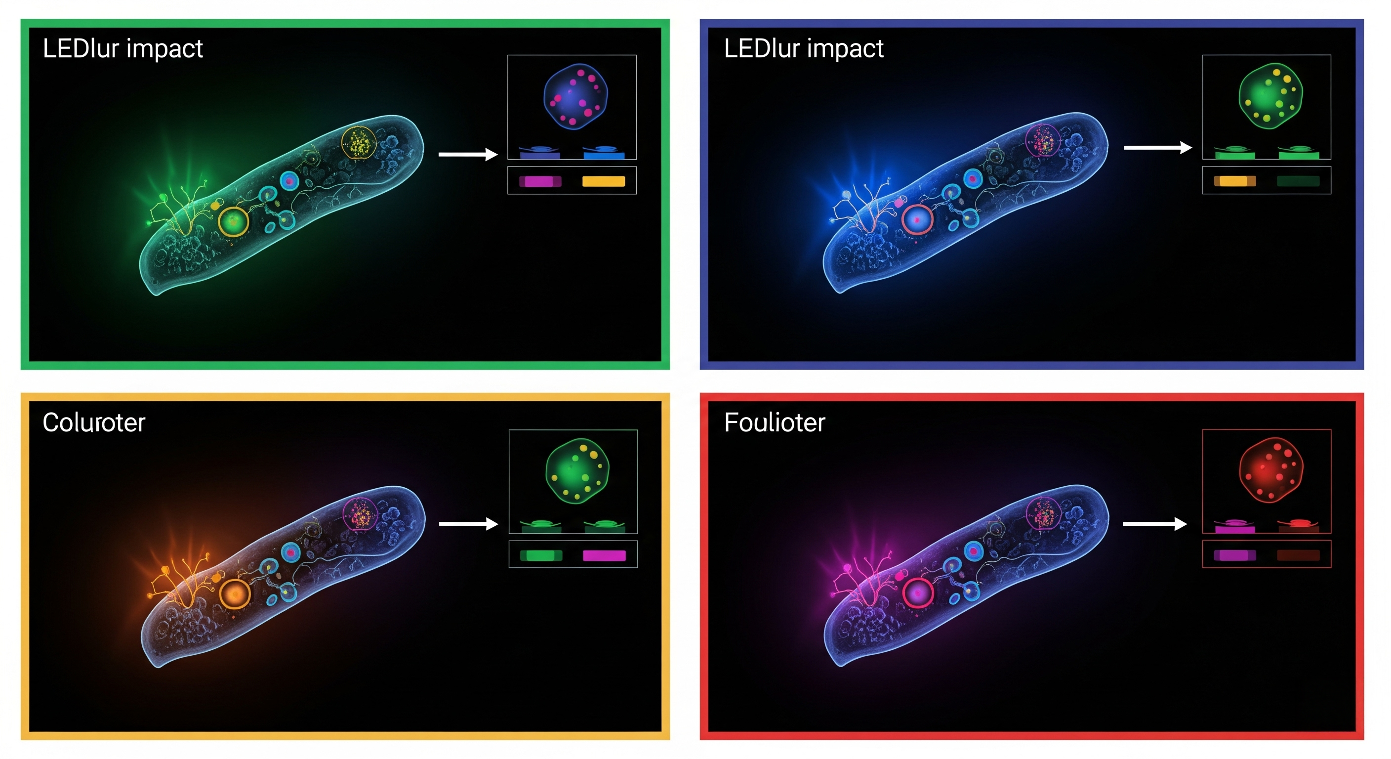 Illustration showing cellular reactions to different light colors