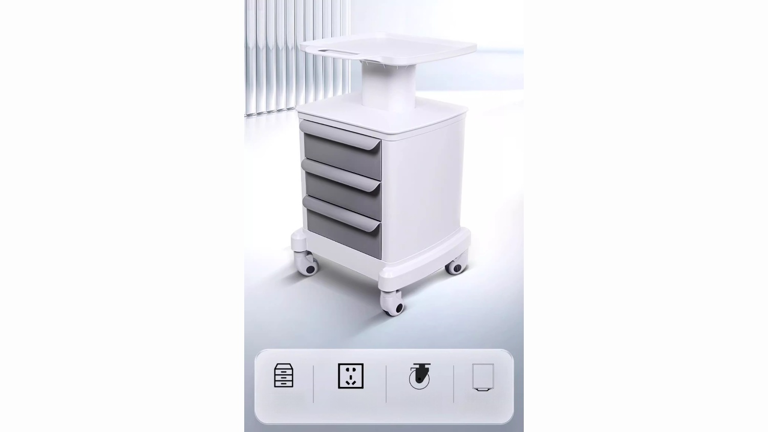 A close-up shot highlighting the silent wheels and durable ABS material of a professional trolley